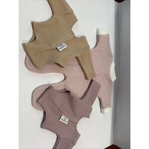 3pc Przytullale Doll Outfit Set Ribbed & Waffle Knit Romper Fits 34-38cm Dolls